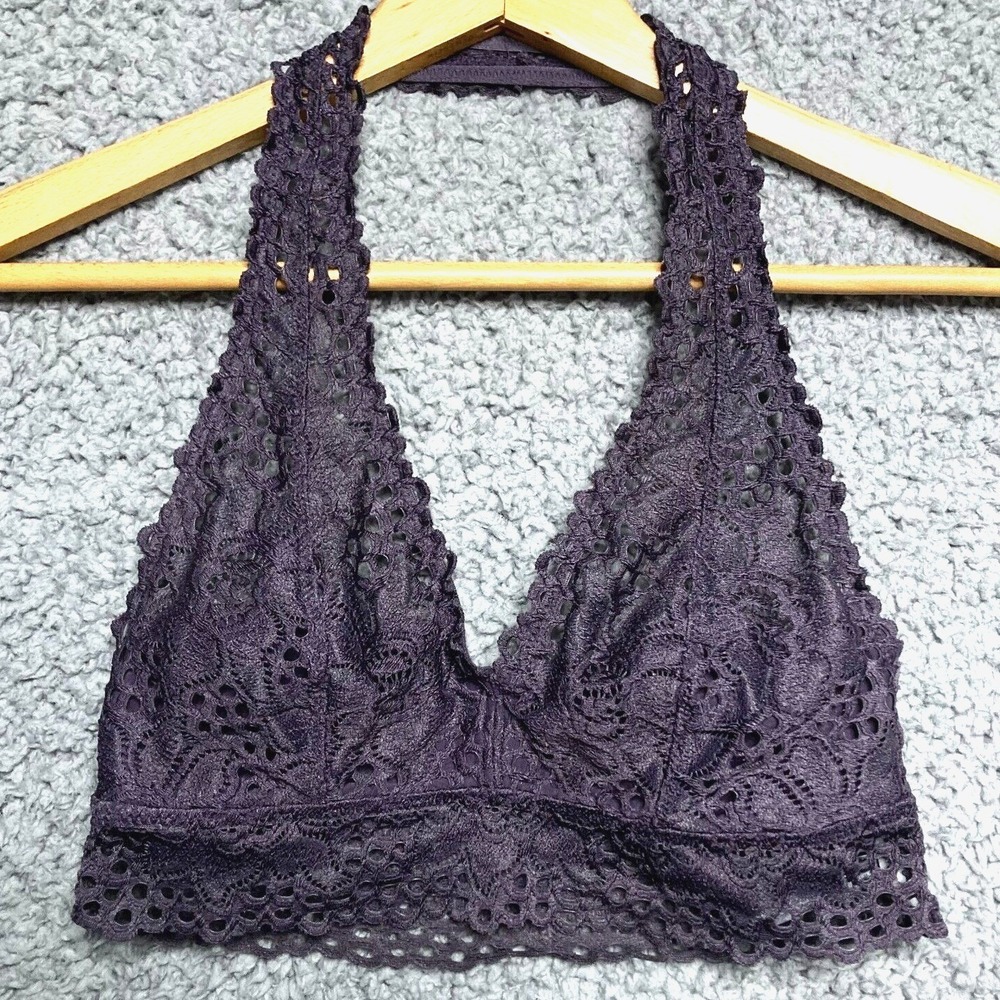 Purple Lace Halter Bralette S Aerie Triangle Bra Eyelet Wireless Vamp Fairygoth